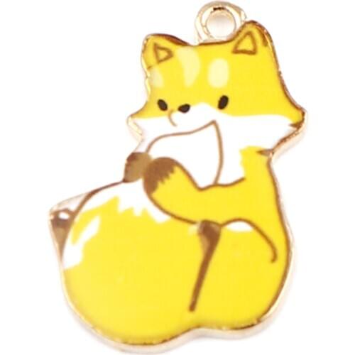 10PCs Zinc Based Alloy Charms Fox Animal Gold Color White & Yellow Enamel 21mm x 15mm