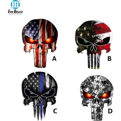 11CM*15CM Thin Blue Line Punisher Skull Reflective Personalized Car Stickers Motorcycle Decals #B1020