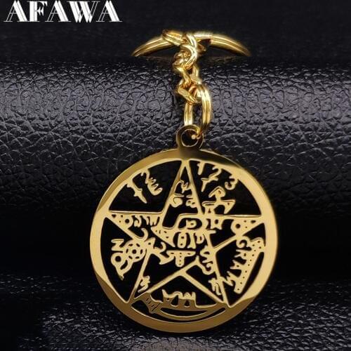 2021 Fashion Witchcraft Pentagram Stainless Steel Keychains Men Gold Color Wallet Chain Jewelry llaveros para hombre K77619B