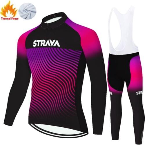 2021 STRAVA cycling set Winter Thermal Fleece warm bike clothes long sleeve mallots ciclismo hombre 20D gel pad cycling pants