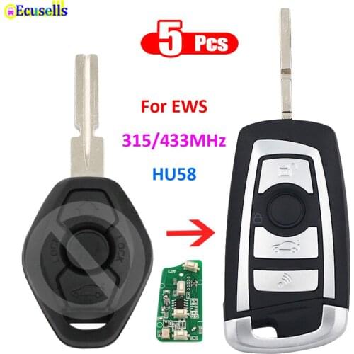 5pcs/lot Modified flip 3 Button 315MHZ 433MHZ remote key fob for BMW EWS 325 330 318 525 530 540 E39 E46 M5 X3 X5 NO CHIP HU58