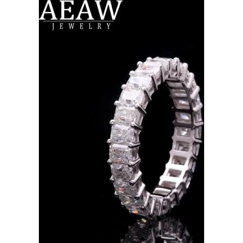 AEAW Solid 14K White Gold DF 3*4mm Radiant Cut Moissanite Engagement Ring Full eternity band For Women