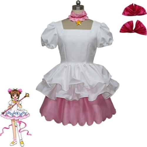 Anime Card Captor Sakura Cosplay Costume Women Cute White Dress Halloween Carnival Uniforms Custom Made
