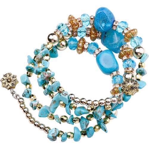 HOCOLE 6 Colors Natural Stone Beach Bracelet Bangles Crystal Strand Beads Bracelets for Women Girls Original DIY Jewelry Gift