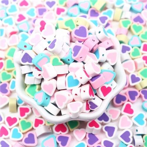 10g 10mm*5mm Heart Shape Clay Spacer Beads Polymer Clay Heart Double-layer Beads for Jewelry Making DIY Handmade Accessories