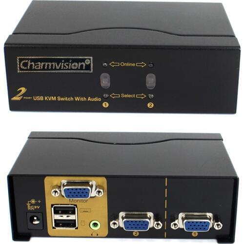 Charmvision VK201A 2 PC hosts Ports Auto USB KVM Audio Multi Computer Switcher with VGA 3.5mm Audio USB A type Keyboard Mouse