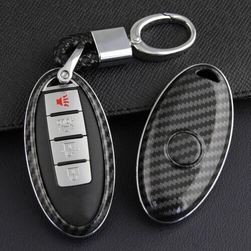 For Nissan Infiniti Carbon Fiber Car Key Fob Case Chain Cover X-Trail Qashqai Rogue Sport Murano Altima Teana Sylphy Q50 QX50