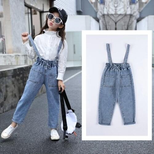 Kids Girl Suspender Jeans Spring Autumn Children Denim Jumpsuit Overalls Teenage Clothing Girls Casual Pants