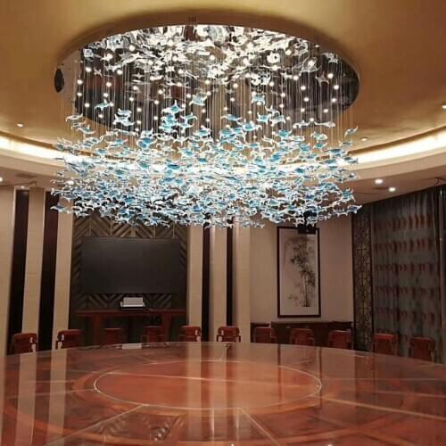 Hotel sales department lobby restaurant corridor creative quadrangular glass art lighting decoration chandelier
