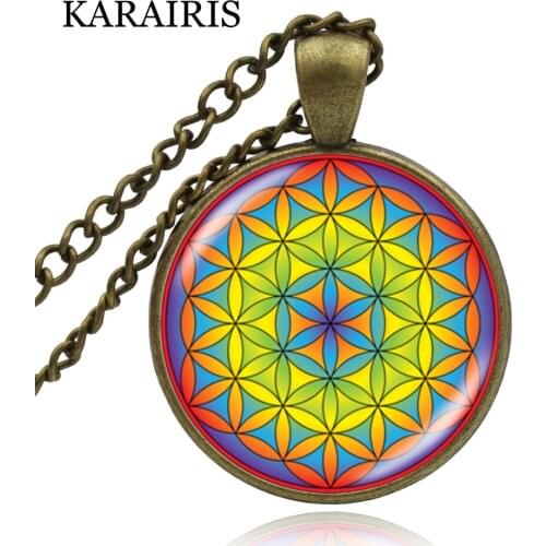 KARAIRIS New Vintage Flower Of Life Pendant Necklace Trendy Round Glass Mandala Necklaces Jewelry Link Chains Pendants Gifts