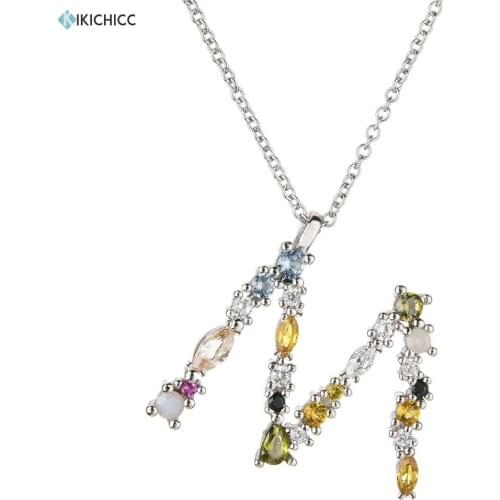 Kikichicc 925 Sterling Silver Luxury Initial M S Pendant Alphabet Necklace Initial Women Name Crystal CZ Rainbow Luxury Jewelry