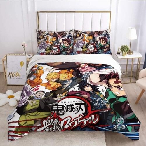 Demon Slayer Bedding Sets 2/3 Piece Anime Luxury Lightweight Bedclothes for Adults Teens Kids Girls Boys Duvet Cover Pillowcases