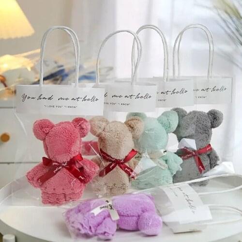 Creative Suit Bear Hand Towel with With Mesh Bag Absorbent Face Washing Washcloth Party Wedding Holiday Gifts