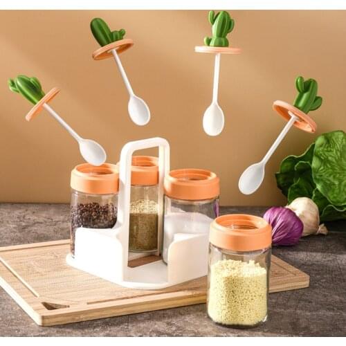 Kitchen Seasoning Jar Salt Shaker Seasoning Box Cactus Shape Seasoning Bottle Set Glass Jar Solid Seasoning Storage Bottle