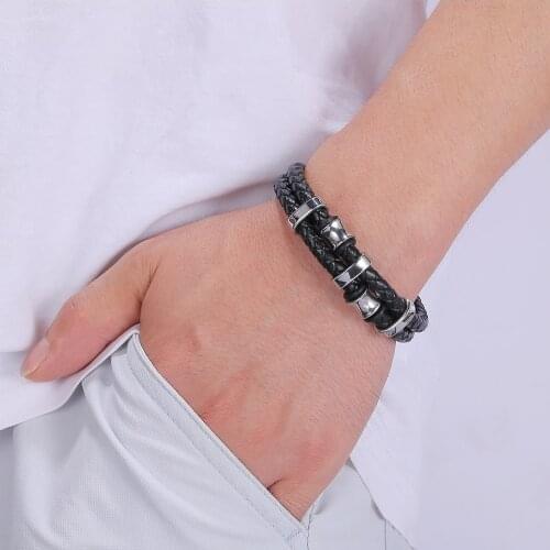 Fashion Multicolor Accessories Black Braided Leather Bracelet Men Rock Friend Bangles Jewelry Gifts