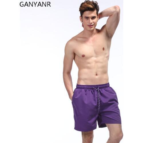 GANYANR Brand Mens Swimming Shorts Boardshorts Bermuda Boxer Surf Wear Quick Dry Short Pants Solid Swimwear Beach Bathing Suits
