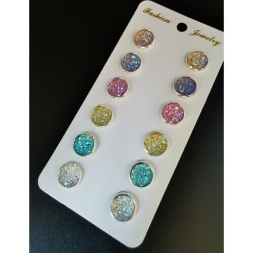 Fashionable Colorful Round Earrings Set In One Card 6 Pairs Set Candy Color Womens Earrings Color Earrings Set Combination