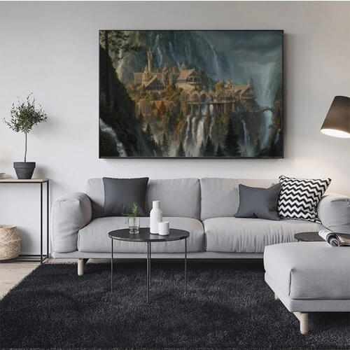 Mountain Castle Wall Art Movie Posters Prints Landscape on Canvas Paintings Wall Art Pictures for Home Living Room Decor Artwork