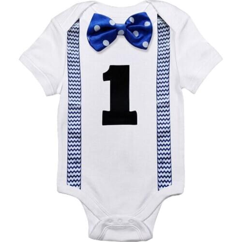 New Baby Boy 1st Birthday Bow Tie Romper Playsuit Toddler Infant Cotton Outfit Jumpsuit Baby Boy One-Piece Clothes