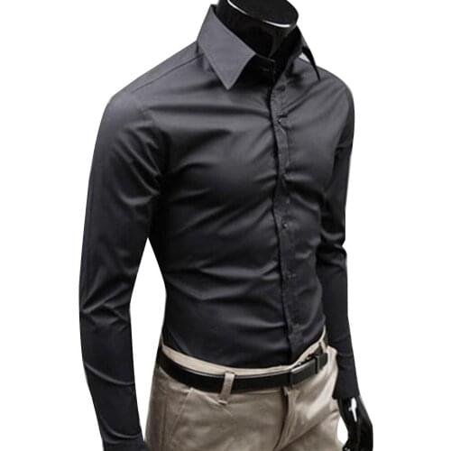 Business Shirt Men Solid Color Long Sleeve Buttons Down Slim Cotton Plus Size Shirt Casual Autumn Turn Down Collar Office Shirt
