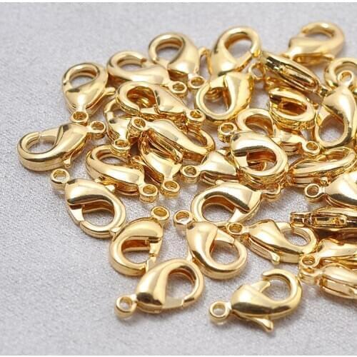 RWJ009 wholesale10/12/14mm Stainless Steel Gold Color Lobster Clasps Hooks for Necklace Bracelet Chain DIY Jewelry 100pcs/lot