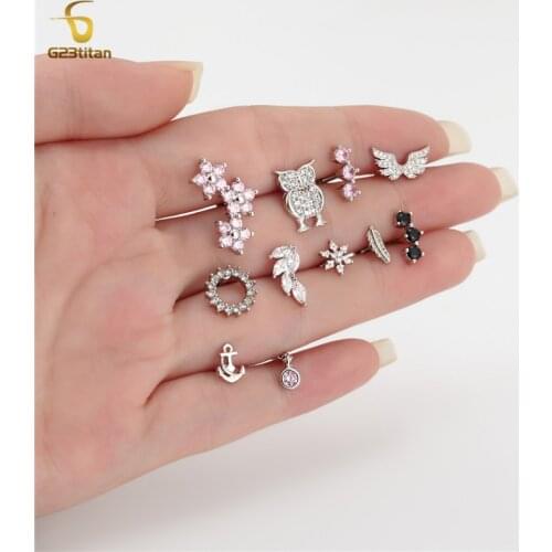 Cartilage Stud Earrings for Women CZ Stud Earrings Flower Round Stud Earrings for Girls Helix Daith Piercing Jewelry