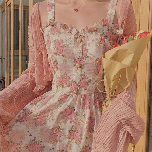 Chiffon Ladies Floral Print Mid-length Dress Retro French Fairy Strapless Beach Party Wear Vacation Bohemian Summer 2021 Dress