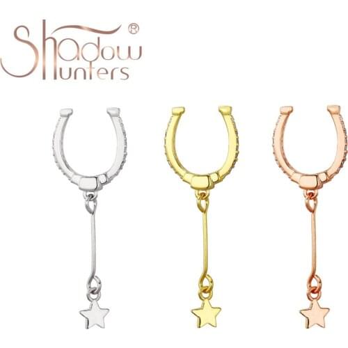 SHADOWHUNTERS 925 Sterling Silver Dangle Star Charms Horseshoe Ear Cuff With Zircon Clip Earring Women Jewelry No Piercing