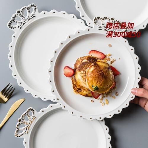 EECAMAIL Nordic Style Cartoon 10-inch Phnom Penh Crown Plate Breakfast Plate Deep Dish Steak Western Pasta Dish Home Dish