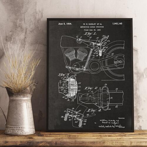 American Motorcycle Blueprints Vintage Posters and Prints Man Cave Decor Retro Wall Art Pictures Canvas Painting Boyfriend Gift