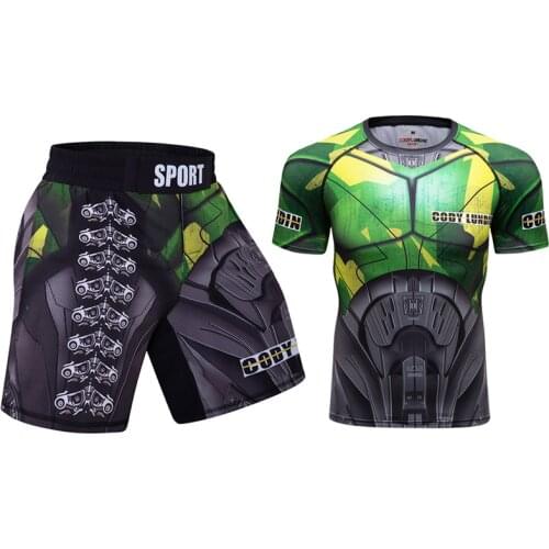High Quality Mens 3D Printed MMA Sets Fashion Jiu Jitsu Tracksuit Gym Rashguard And Kixbox Shorts