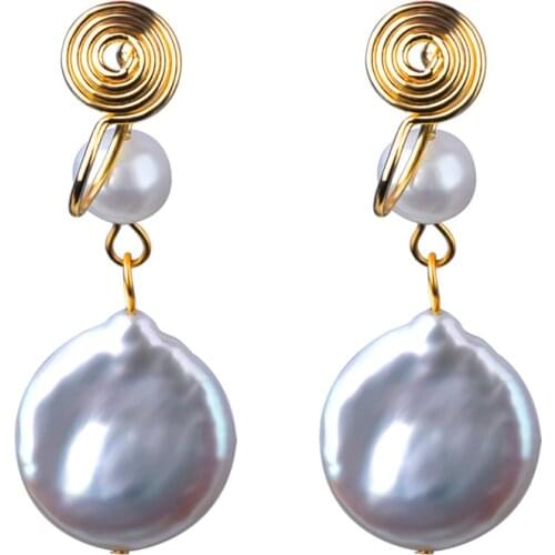 XF800 Natural Baroque Freshwater Pearl Handmade DIY Retro Clip Earrings Genuine 14K Gold Injection for Women Fine Jewelry E10010