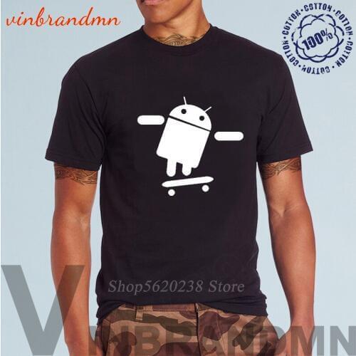 Funny Android Skateboard Graphic Tee Shirt Android Phone Fans Men T Shirts Hipster Design Men T-Shirts 100% Cotton Male T-shirts