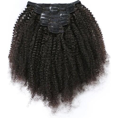 Hair Clips In Brazilian Human Hair Afro Kinky Curly Clip In Hair Extensions 8 Pieces And 120g/Set Natural Color Remy Hair