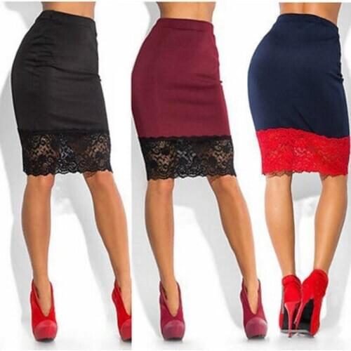 Sexy Women Formal Stretch High Waist Short Lace Mini Skirt Pencil Skirt Red Black Skirt