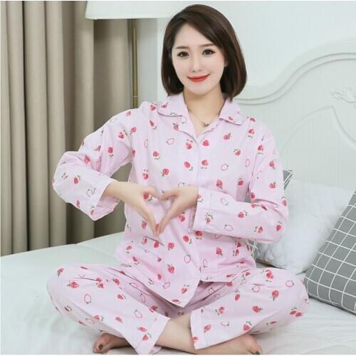 Women Spring Autumn 100% Cotton Pajamas Long-Sleeved Cotton Home Service Cardigan Mother Thin Loose Woven Cotton Suit Пижам