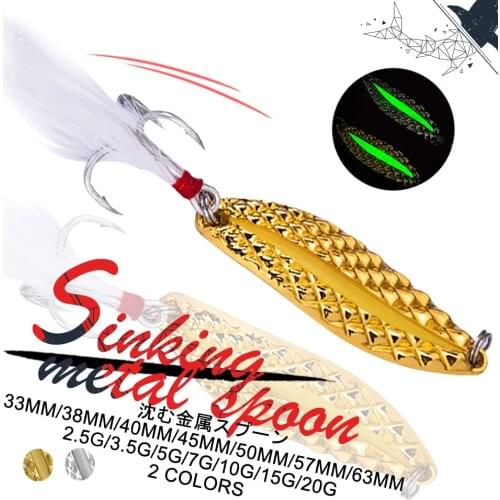 1PCS 2.5g/3.5g/5g/7g/10g/15g/20g Luminous Sequins Fishing Lure Sinking Metal Spoon Leech Fishing Baits Winter Ice Fishing Baits
