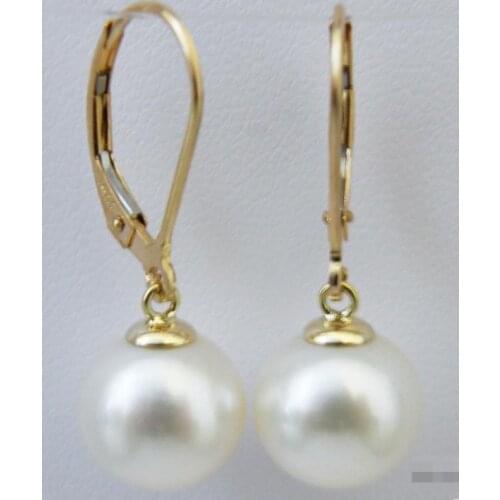 10-11mm south sea round white pearl earring 14k