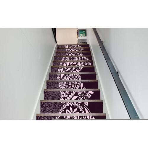 13pcs/set 3D Arab Style DIY Stairs Art Mural Sticker Step Decoration Self-adhesive PVC Wall Decals Flower Vine Wallpaper Poster