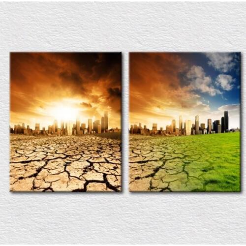 Canvas Print Designs art pictures of Environmental degradation of Earths protest wall pictures protection environment 2pcs set