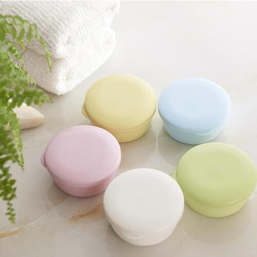 2 Layers Portable Soap Box Plastic Sealing Handmade Sponge Soap Dishes Case Bathroom Supplies Round Travel Box