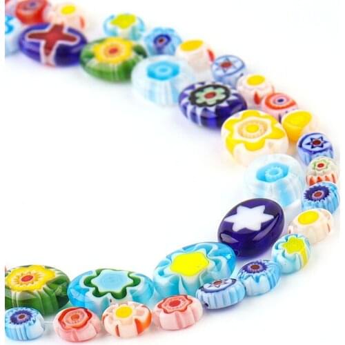 41pcs/lot Millefiori Flower Lampwork Glass Beads Oblate Loose Spacer Beads for Jewelry Making Crafts Beacelet DIY Necklace