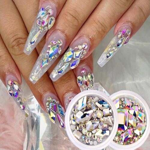 3D Rhinestones Nail Art Decoration Glitter AB Flat Back Shiny Diamond Stones Mixed Size Nail Gems Crystal Manicure Accessorie