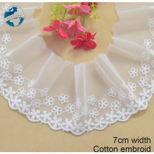 7cm wide white lace cotton embroid lace sewing ribbon fabric guipure diy trims wedding lace DIY Garment Accessories#3352