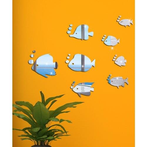 8Pcs Fish mirror decorative wall stickers TV background living room office acrylic stickers DIY home decoration wall stickers