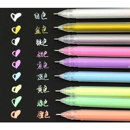 9Pcs/lot 0.6mm White Ink Color Photo Album Gel Pen Stationery Office Learning Cute Scrapbooking Pen Unisex Pen Gift for Kids