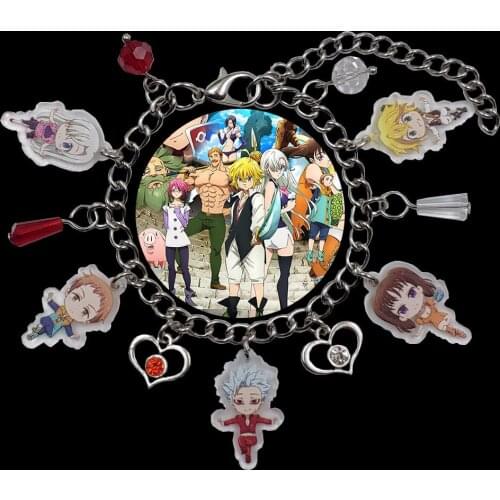 Cute Original Acrylic Charm Anime The Seven Deadly Sins Chain Bracelet For Women Men Girl Heart Bead Lovers Birthday Gift