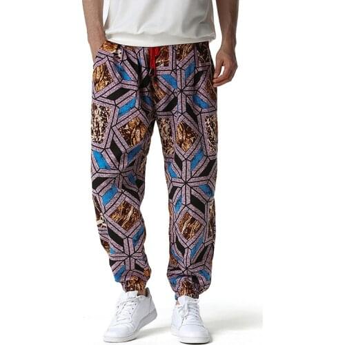Casual printed trousers men fashion Streetwear joggers men Loose Harem pants summer Hip hop cotton linen pants men