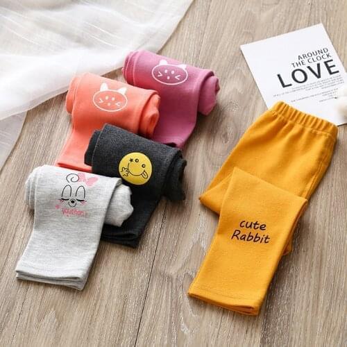 Childrens new baby cartoon solid color autumn pants girls knitted stretch pants