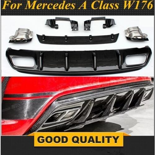 For Mercedes W176 A Class AMG Package 2013 - 2018 A45 Style Diffuser & 304 Stainless Steel 4-outlet Exhaust Tips
